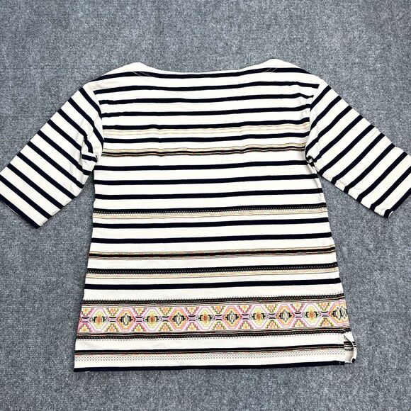 J Crew Top Womens Size Small Short Sleeve Embroidered Beige Striped Cotton - Picture 3 of 8